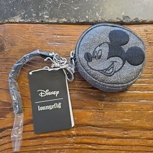 Loungefly Disney Mickey Mouse Gray Denim Wristlet Coin Purse--NWT